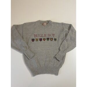 Vintage Bugle Boy Embroidered Logo men L gray Spellout Sweater